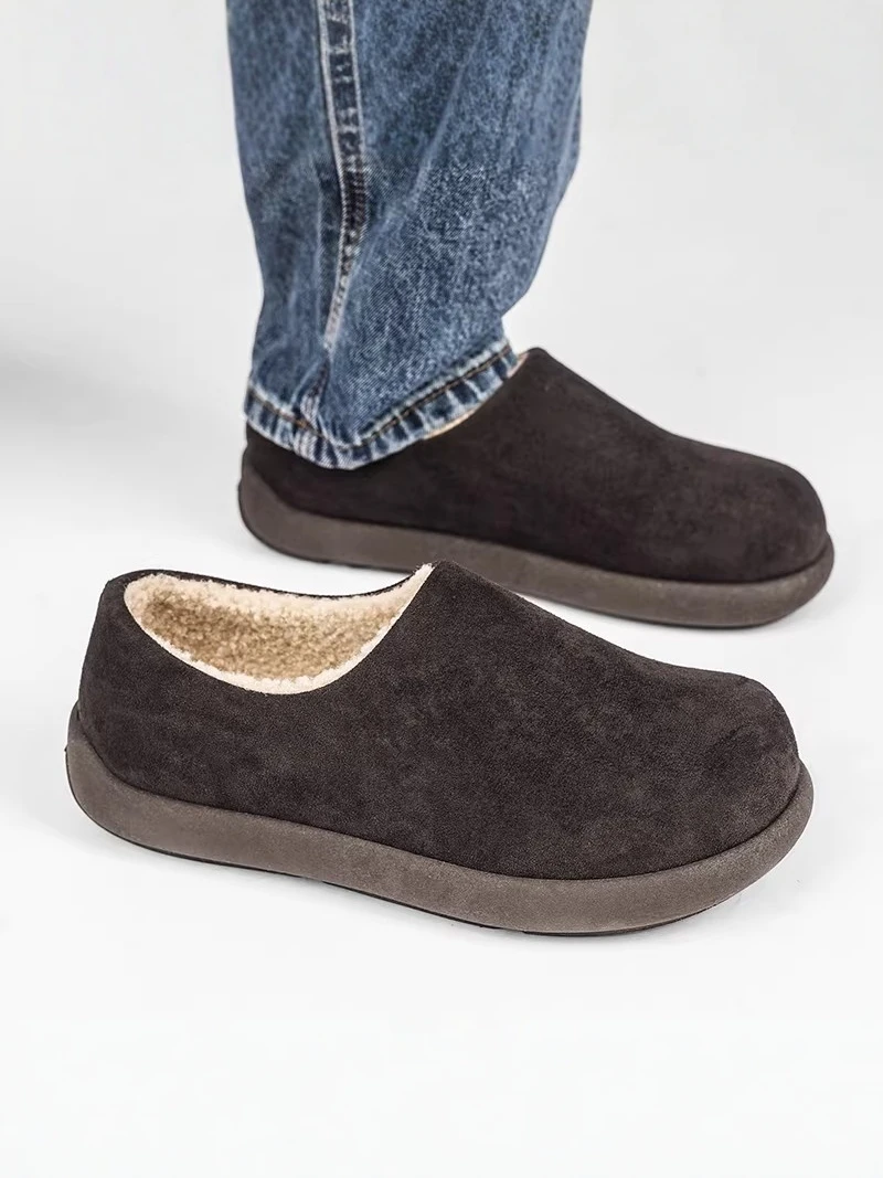 

Men's Winter Thickened Fleece Lined Fur Integrated Slip-On Snow Boots Warm Bken Shoes Casual round Toe Low Heel PU Material