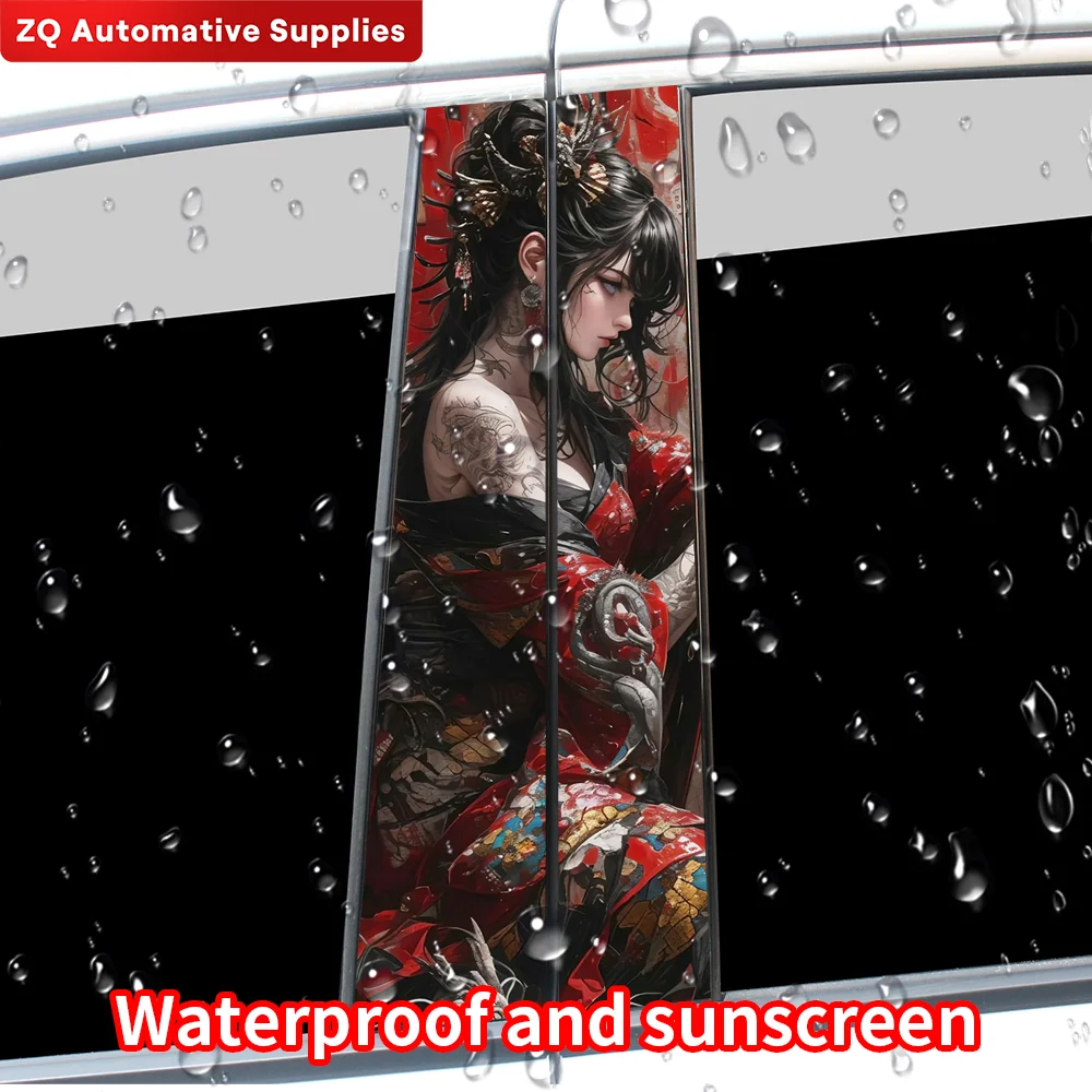 Female Samurai Car Stickers Waterproof Auto B Pillar Decor Cover Scratches Durable Car Doors Pillar Vinyl Decals Vehicle Decors