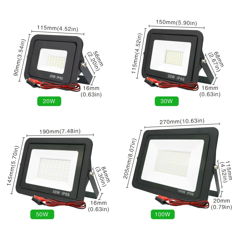 Reflector de luz Led para exteriores, Reflector portátil de 12 voltios, impermeable IP66, 20W, 30W, 50W, 100W, CC de 12 V