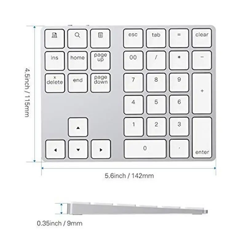 Awireless Rechargeable 35Key Number Keyboard Data Entry Compatible for MacBook,MacBook Air/Pro