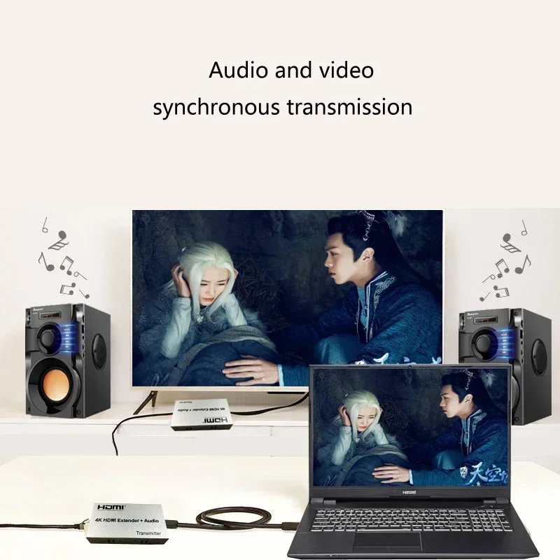 4K HDMI Ethernet Extender mit Audio-Extraktor, Videosender und Empfänger über Rj45 Cat5E CAT6-Kabel, 100 m Fr PC-zu-TV-Monitor