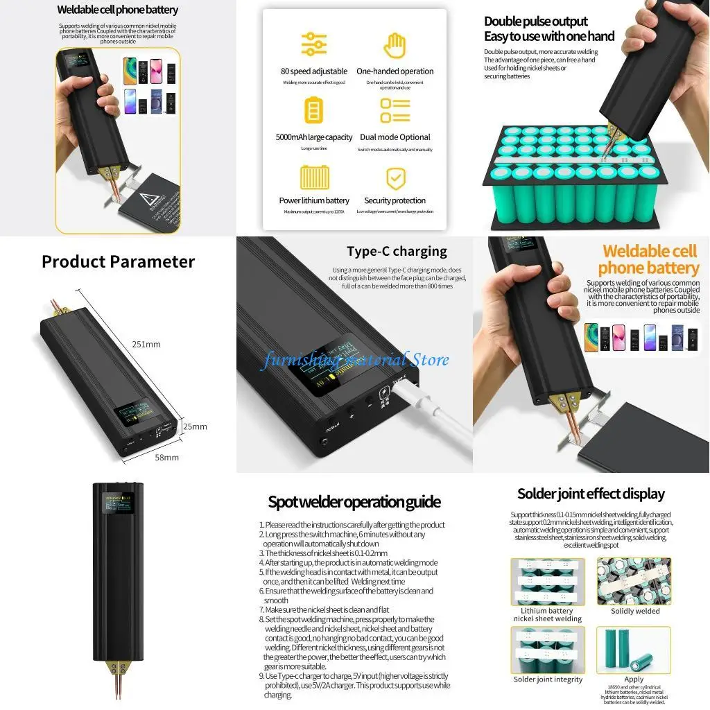 

Y5GD Handheld Spot Welder OLED Colored Display Portable Mini DIY Battery Spot Welder