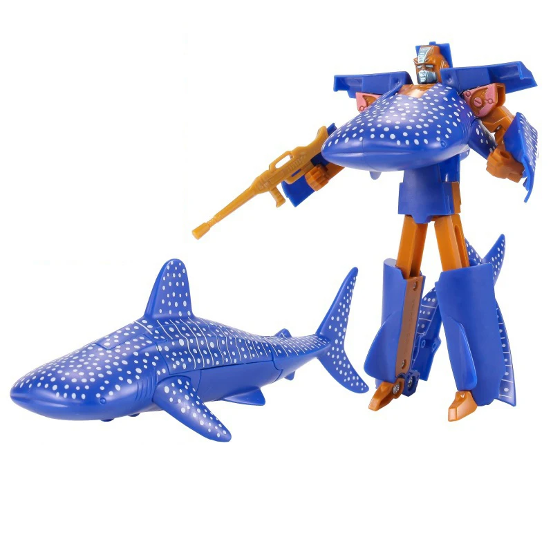 Figurine robot DolDave Transformation requin et baleine pour enfants, figurine d'action, animaux de dessin animé, collection dos, jouets en plastique, vie marine, 16cm