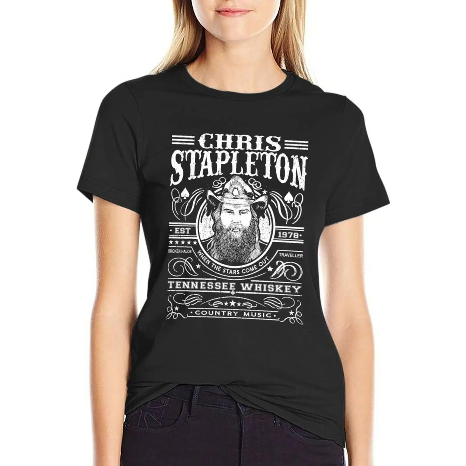 Chris Arts Stapleton Singer Outfits Music Outlaws T-Shirt summer top Short sleeve tee sweat black t shirts for Women