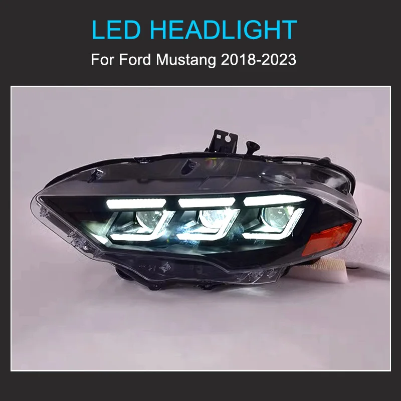 مجموعة المصابيح الأمامية LED لسيارة فورد موستانج 2018-2023 المصابيح الأمامية التوصيل والتشغيل LED DRL الديناميكي تحول مصابيح أمامية كاملة #4