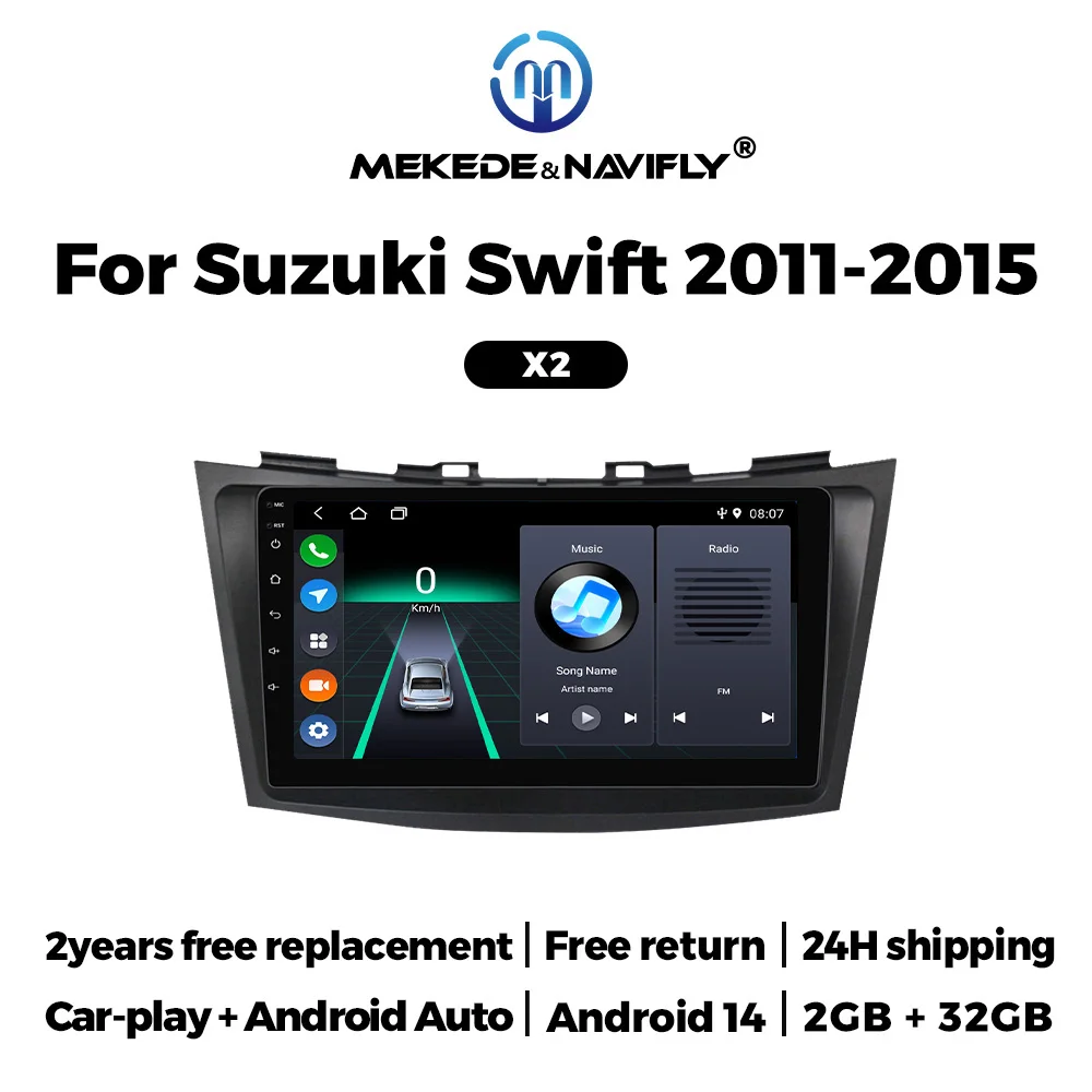 MEKEDE Carplay Auto Android 14 Car Radio Multimedia Player for Suzuki Swift 4 2011 - 2015 Stereo GPS Navigation 2 DIN Head Unit