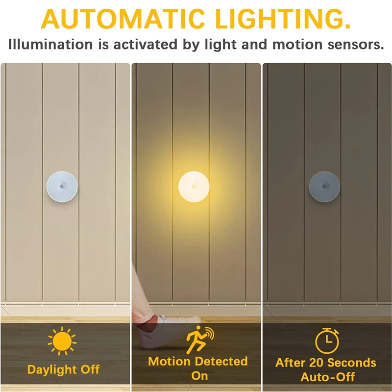 Lampu malam LED Sensor gerak, lampu malam LED Sensor gerak, lampu lemari pakaian nirkabel, lampu isi ulang daya USB untuk lemari dapur, Lemari, Tangga