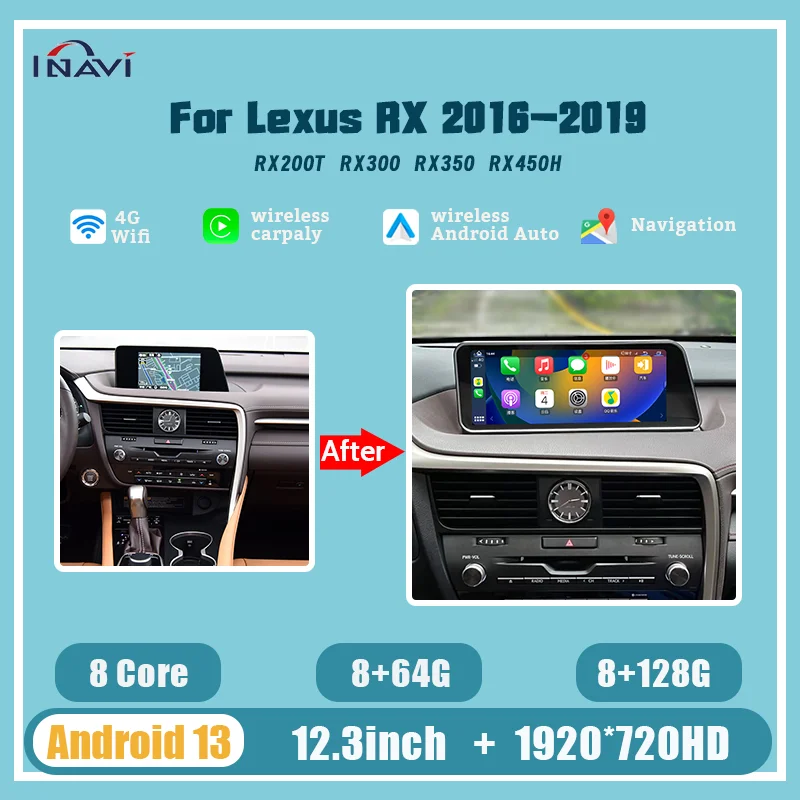 

12,3-дюймовый мультимедийный видеоплеер на Android 13 для Lexus RX 2016-2019 300 350 450H с поддержкой Qualcomm CarPlay и сохранением OEM-меню