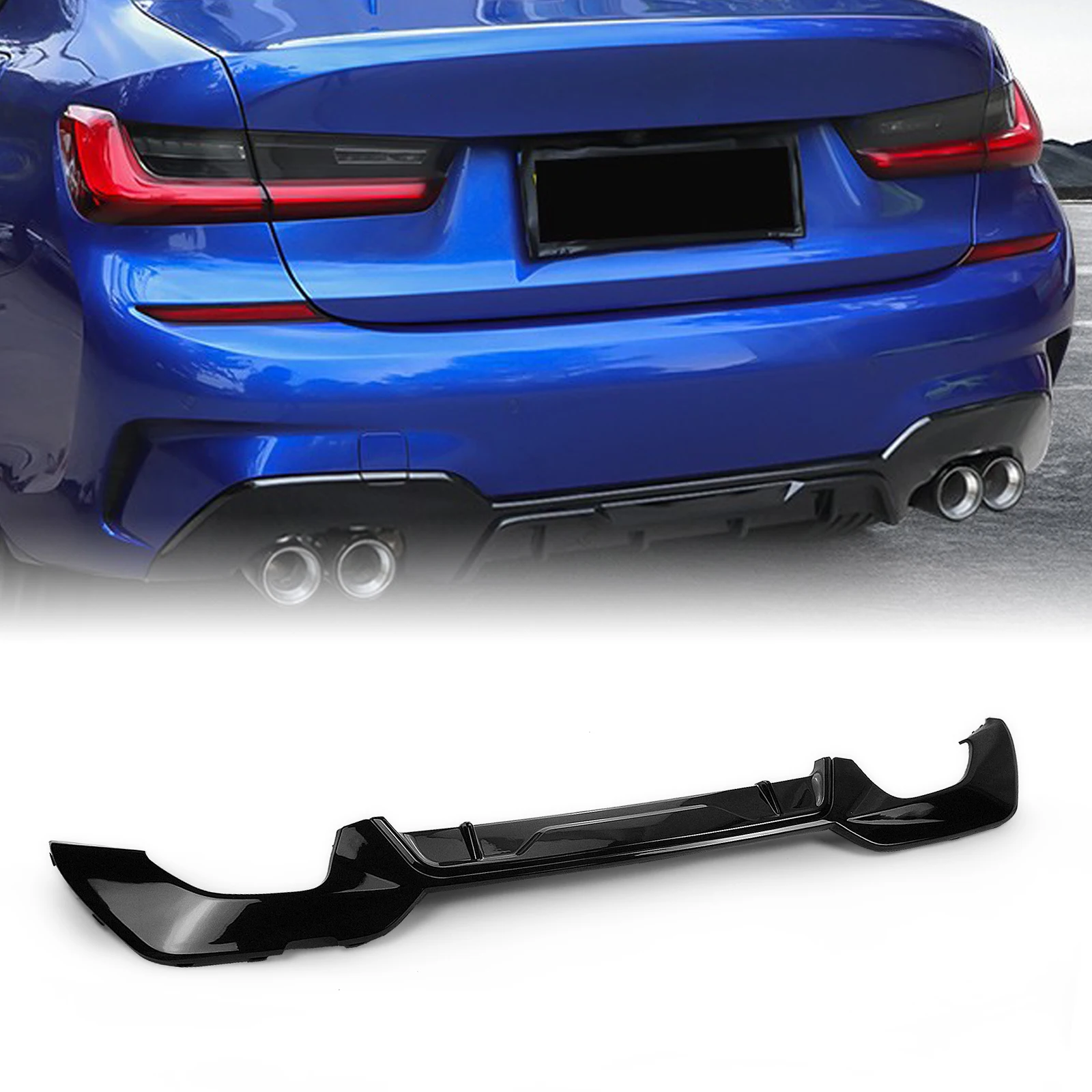 Car Rear Diffuser Bumper Square Exhaust Guard Spoiler Splitter For BMW G20 G28 M-Sport 2019-2022