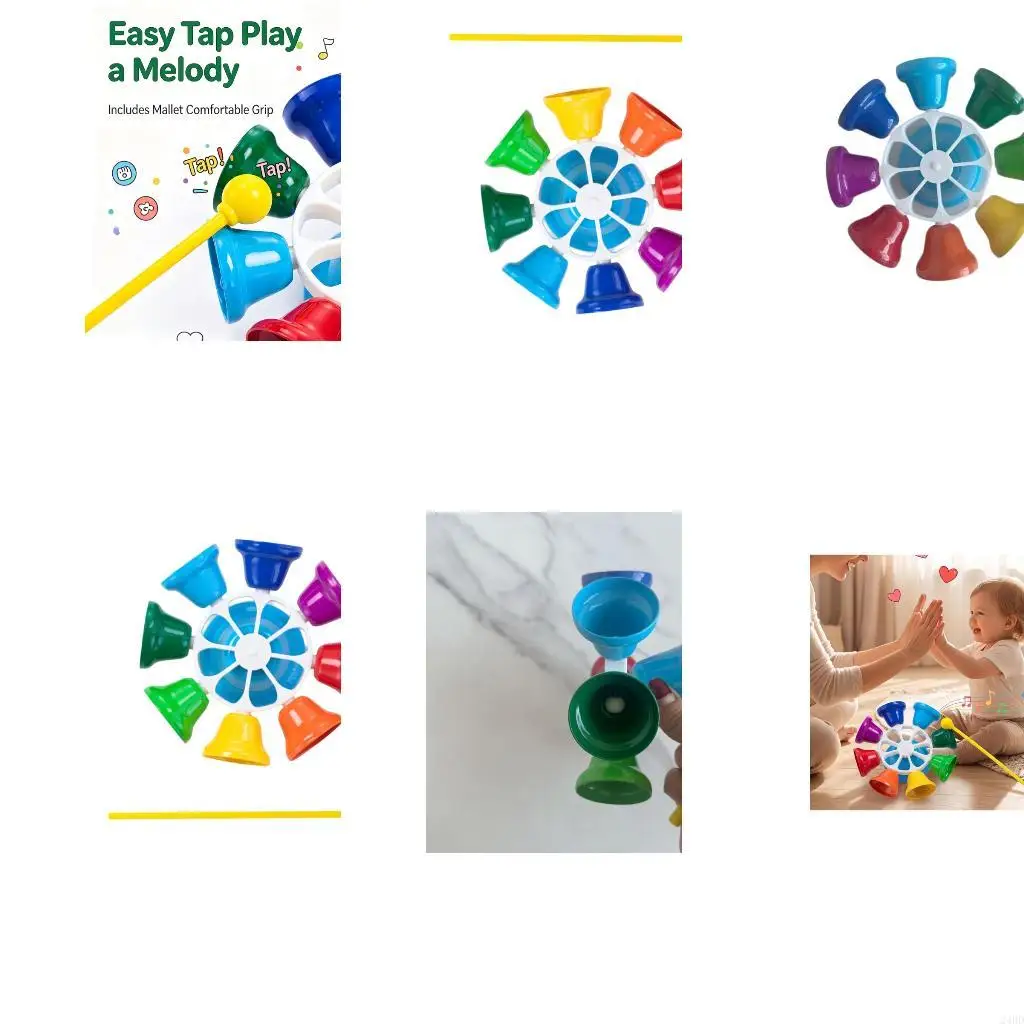 Music Toy for Child Rhythm Learning with Color Coded Eight Note Bells, Tap and Spin Handbell Instrument for Parent 24BD