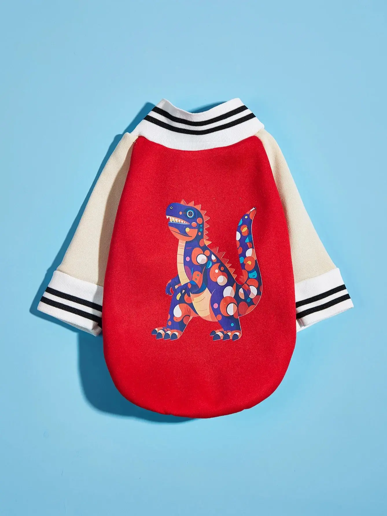 Pet clothes dog cat jacket warm and comfortable clothes with dinosaur print red apricot stitching new style