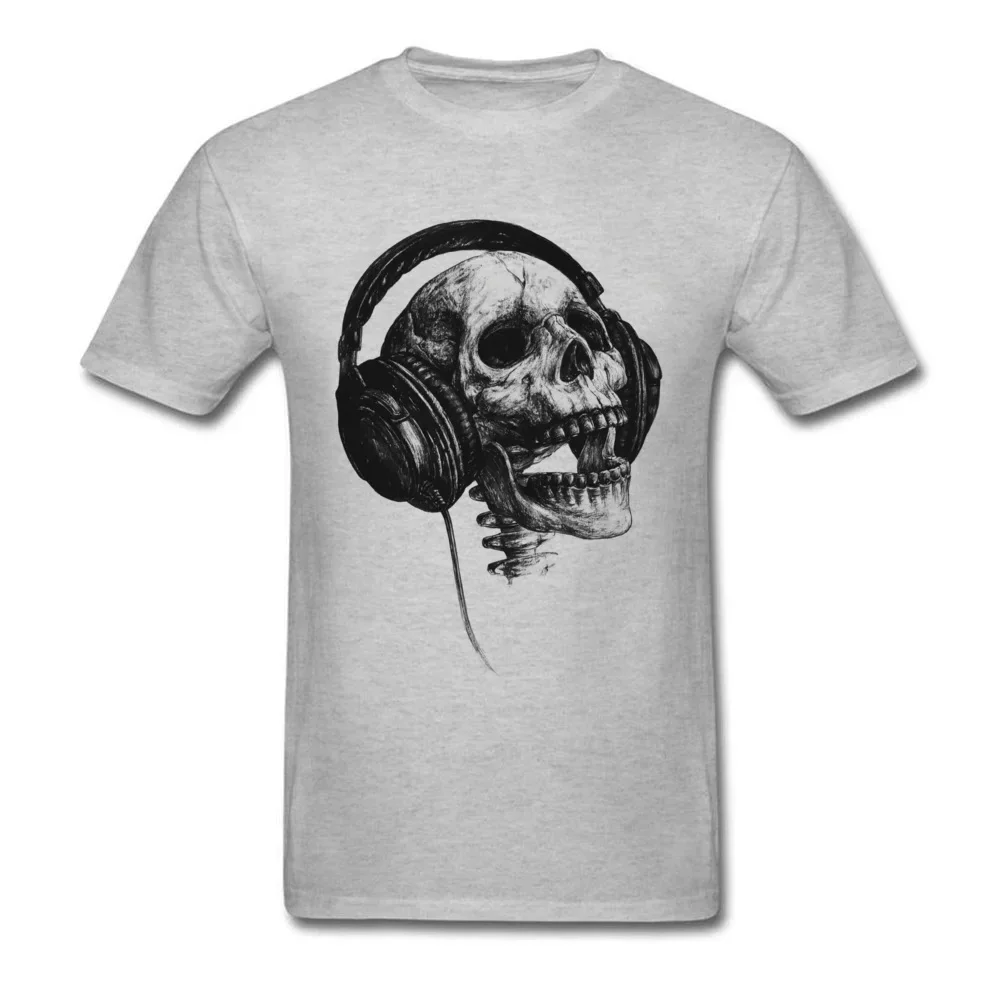 

Music Forever Tops Tees 2024 Mens T Shirt DJ Skull Tshirt Headphone Skull Print T-shirt Cotton Fabric Clothes Grey Shipping