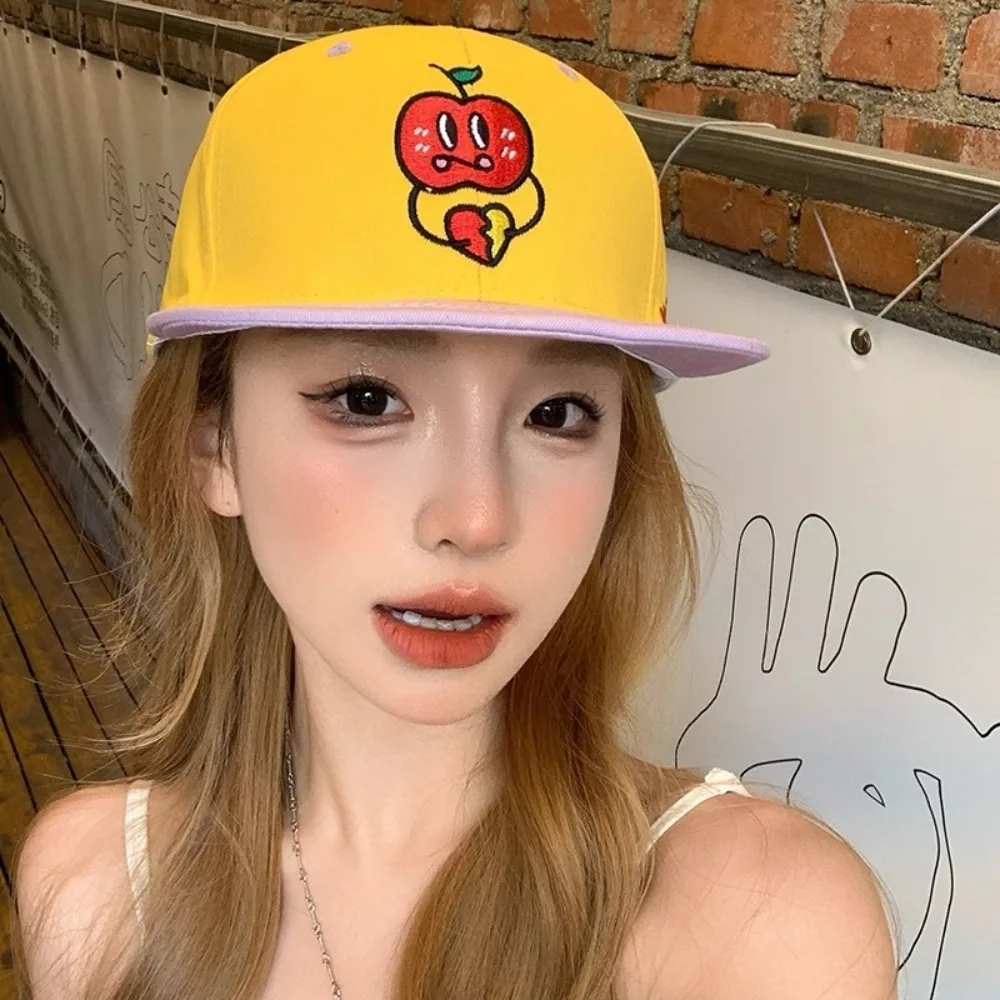 

Korean Cute Baseball Caps Embroidery Unisex Peaked Caps Flat Brimmed Cartoon Hip-hop Hat Streetwear