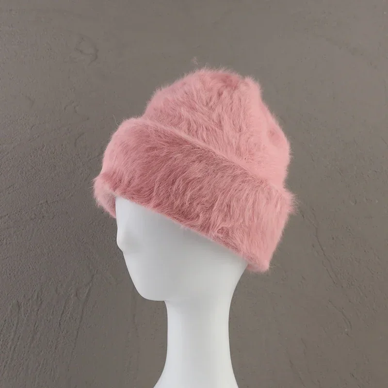 2024New Farben Weiche Kaninchen Fell Mützen Winter Hut für Frau Luxus Flauschigen Gestrickte Hut Motorhaube Dame Herbst Winter Warme Skullies kappe – Detail 25