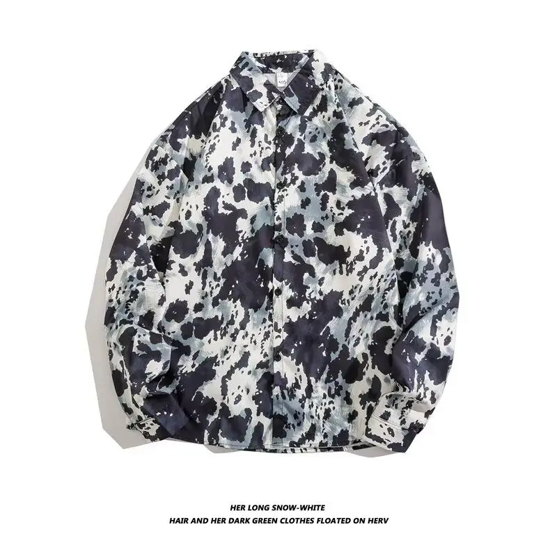 

Loose Long Sve Men's irt Dyeing Ink Water Japanese Sle Student irt Youth Trendy Polyester Spring Autumn irt