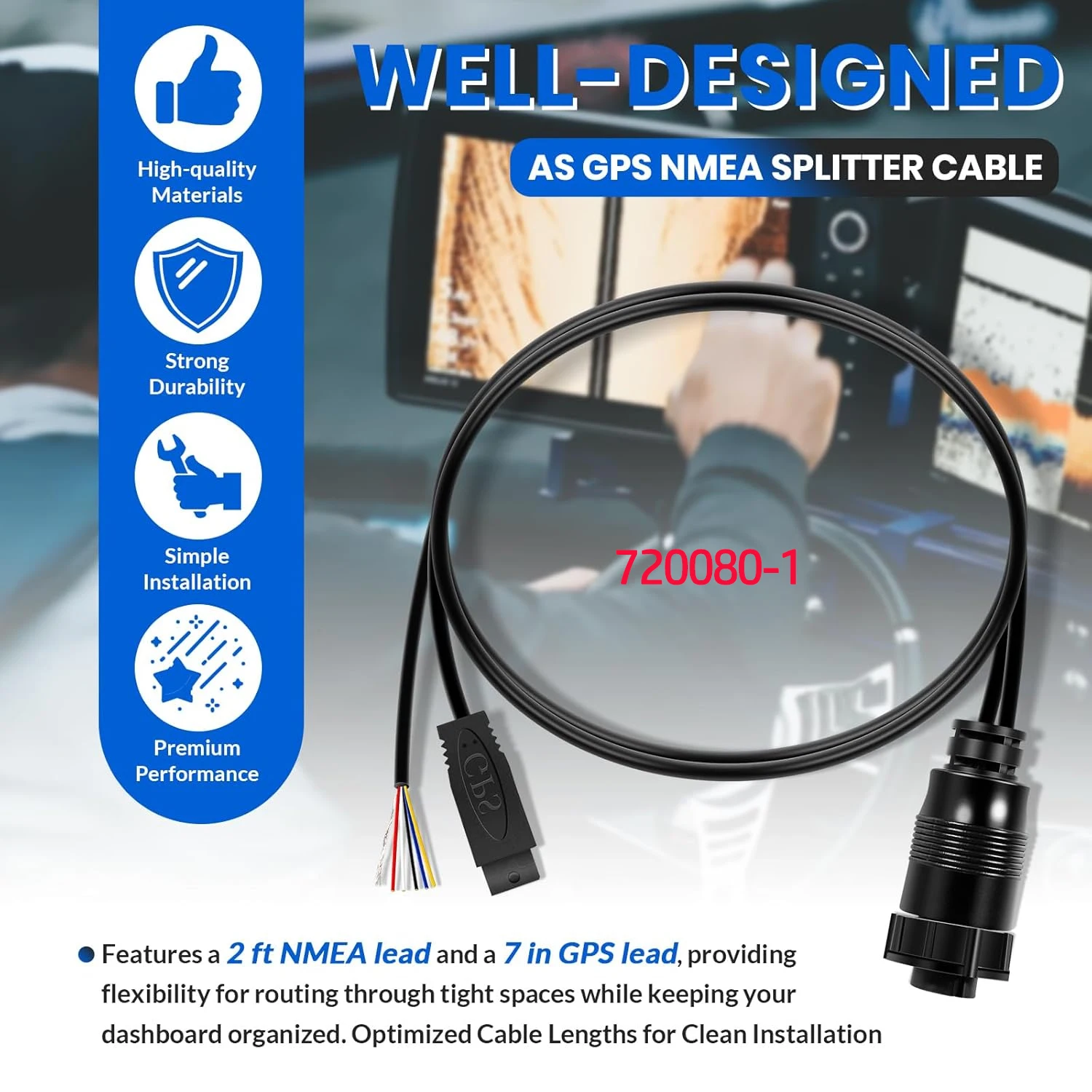 

AS GPS NMEA Splitter Cable #720080-1, for Humminbird SOLIX & Onix Fish Finder, Supports External GPS Receiver & NMEA 0183 Device
