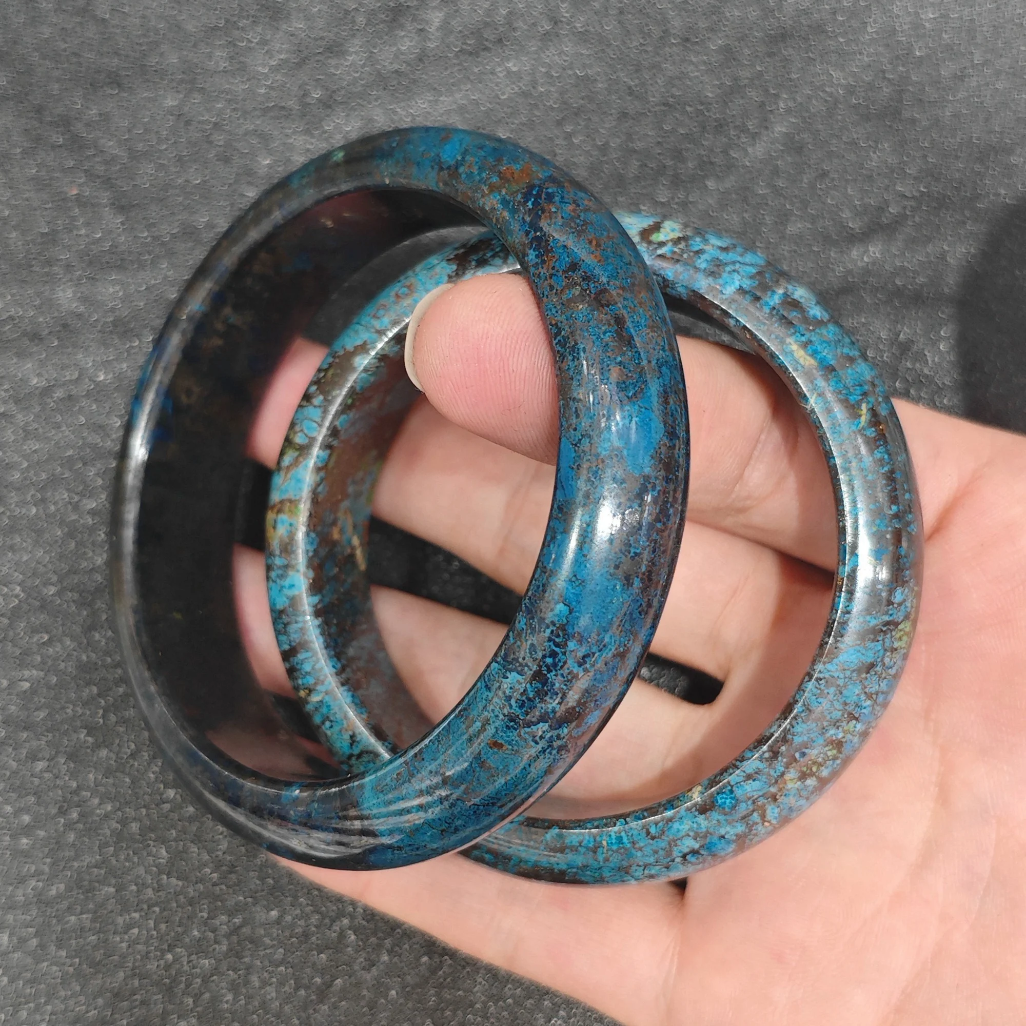 Natural Azurite Bangle Bracelet Gemstone Smooth Bangle Deep Blue Crystal Matrix Jewelry Present Accessories Supply 1 Piece