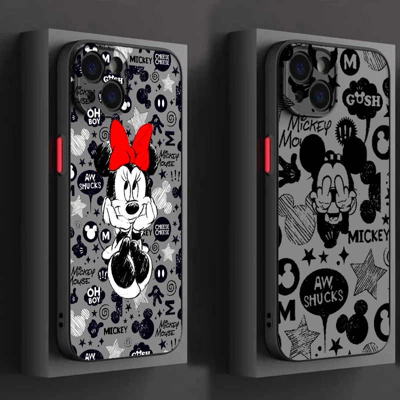 Mickey Mouse Minnie Frosted Translucent For Apple iPhone 16 15 14 13 12 11 XS XR X Pro Max Plus Mini TPU Phone Case