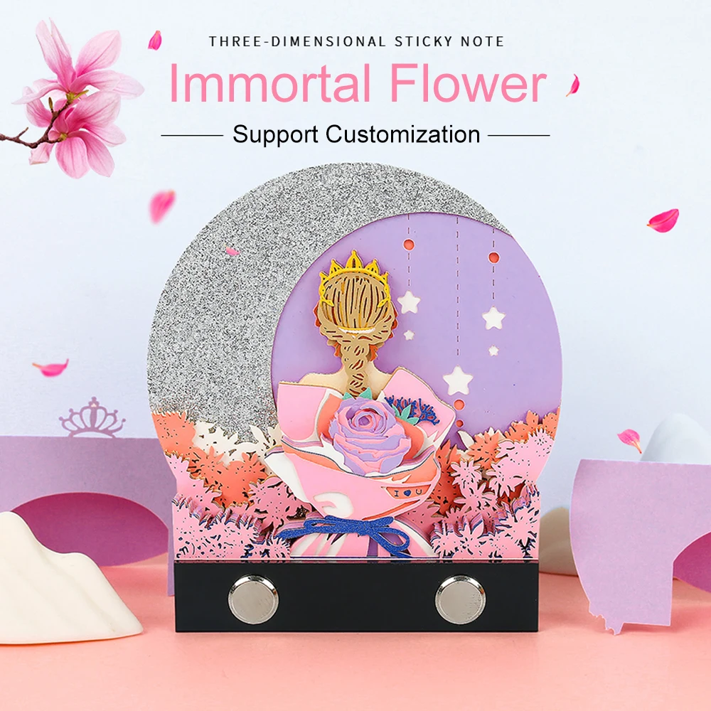 

3D Memo Pad Omoshiroi Block Paper Notes Immortal Flower Mothers Day Gift For Mom Birthday For Girlfriend