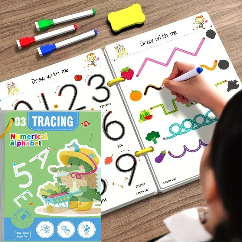 Reusable Pen Control Training Book for Children Magical Tracing Workbook Montessori Educational Calligraphy Practice Copybook