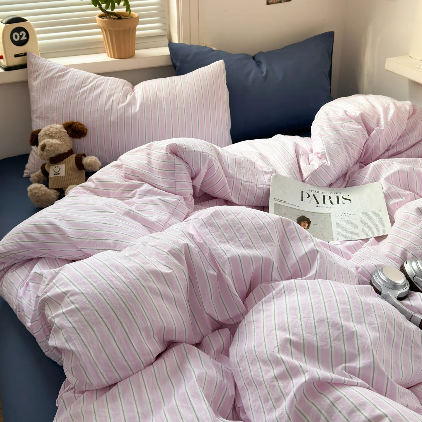Bohemian Stripe Mix Bedding Collection 4Pcs Washed Cotton Duvet Cover Set Soft Anti-Mite  Modern Bedroom QUEEN 80X60in 203X152cm