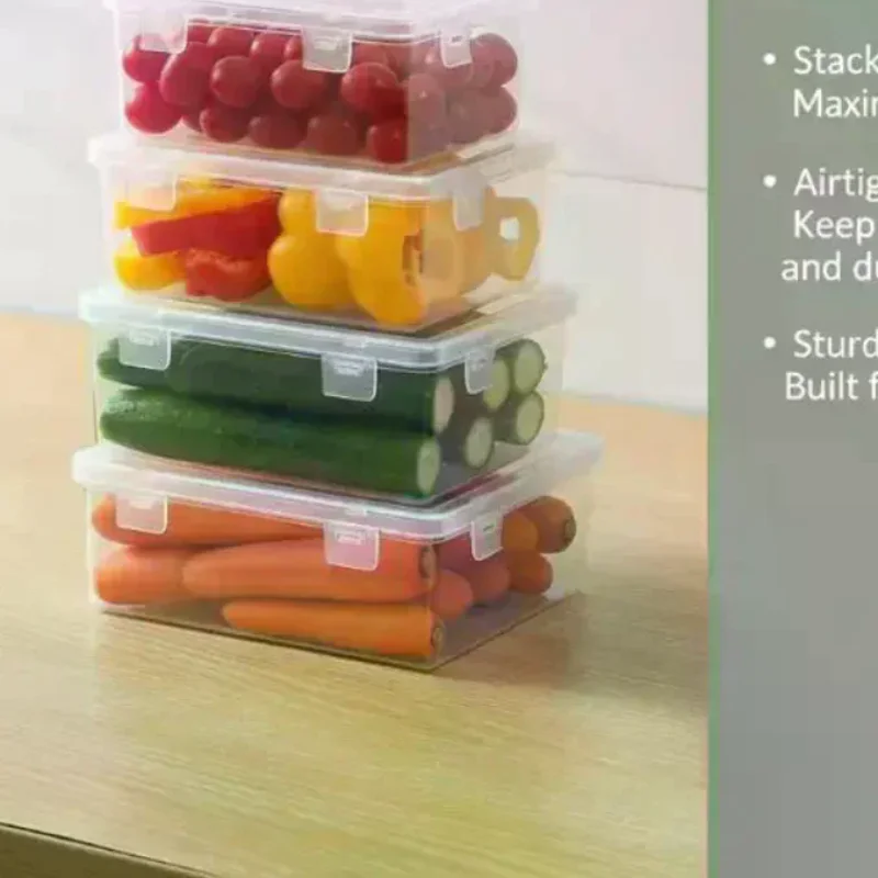 Plastic Food Storage Containers With Lids Airtight Kitchen Organizer Boxes For Refrigerator Pantry