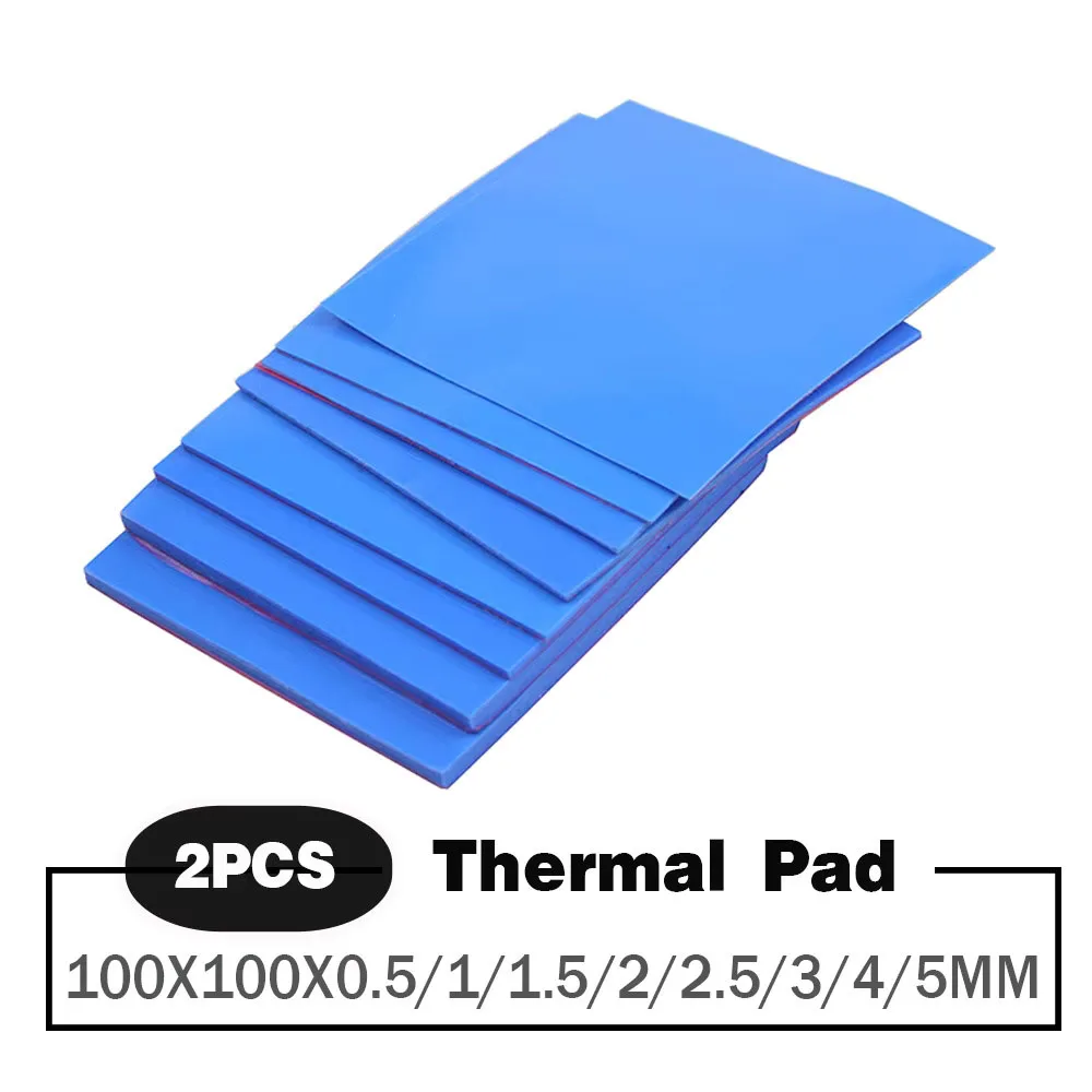 2 Pieces 100x100mm Thermal Pad 0.5mm/1mm/1.5mm/2mm/2.5mm/3mm/4mm/5mm Thickness GPU CPU Heatsink Cooling Conductive Silicone Pad