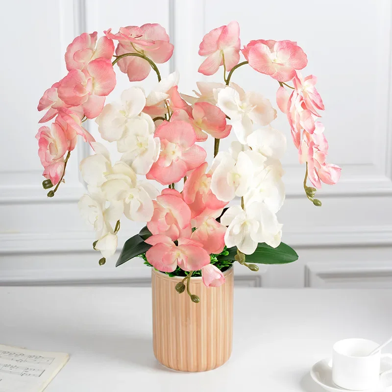 2pcs 8-Head Silk Butterfly Orchid 17 Colors for Home Decor Vases Wedding Decorative Plants Christmas Gifts Box Artificial Flower