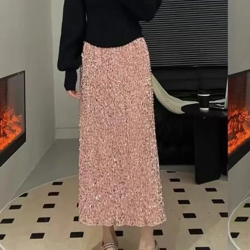 Moda Casual cintura elástica lentejuelas ropa de mujer Color sólido nuevo estilo falda acampanada simplicidad estilo joven combinado con comodidad