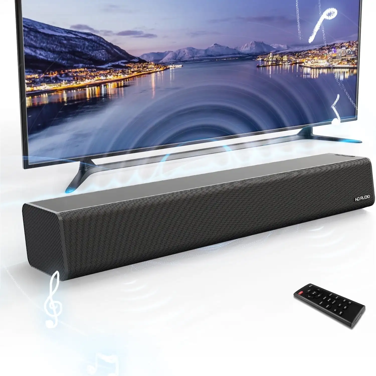 

TV Sound Bar - 5.3 Bluetooth Sound Bar with Bluetooth/Optical/AUX Connection for PC/Gaming/Projector, 16 Inch