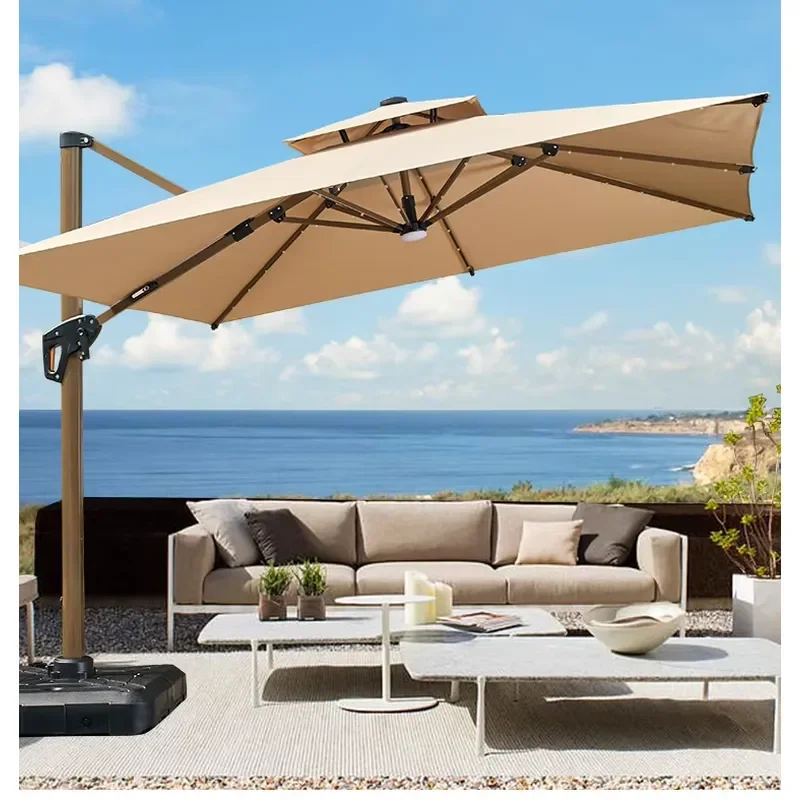 Modern Garden Aluminum Parasol Umbrella Outdoor Waterproof Large Cantilever Sunshade Solar Panel Patio Umbrella