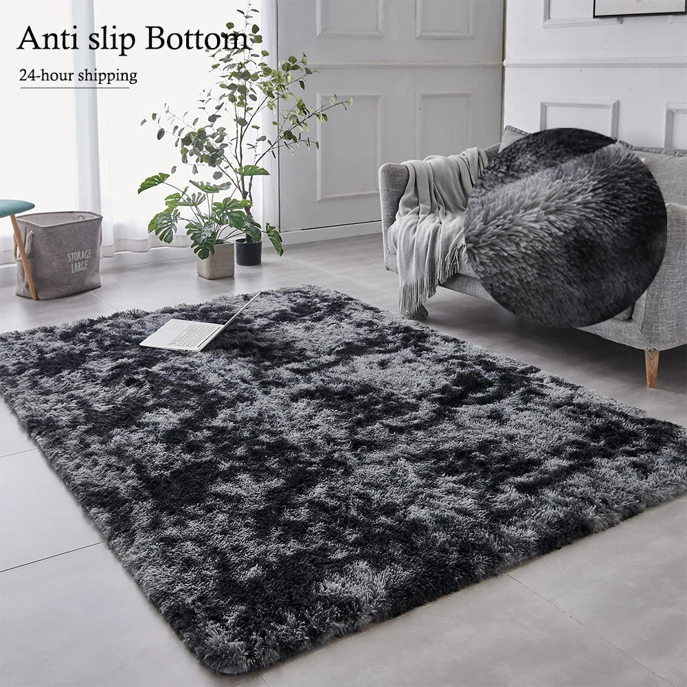 Soft Area Rugs For Bedroom Fluffy, Non-slip Tie-Dyed Fuzzy Shag Plush Soft Shaggy Bedside Rug, Tie-Dyed Living Room Carpet