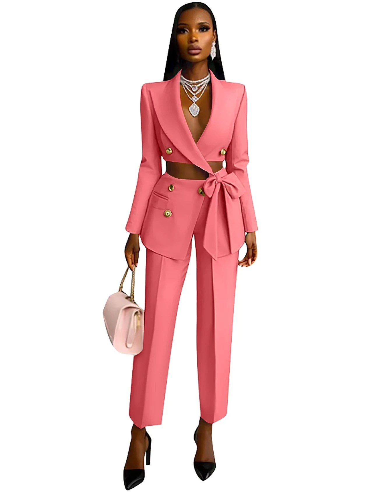 

Women's Dresses Suit Gowns With Belt Elegant Peaked Lapel Jacket Coat And Pants For Female Satin 2 Pieces Suit Customized W567