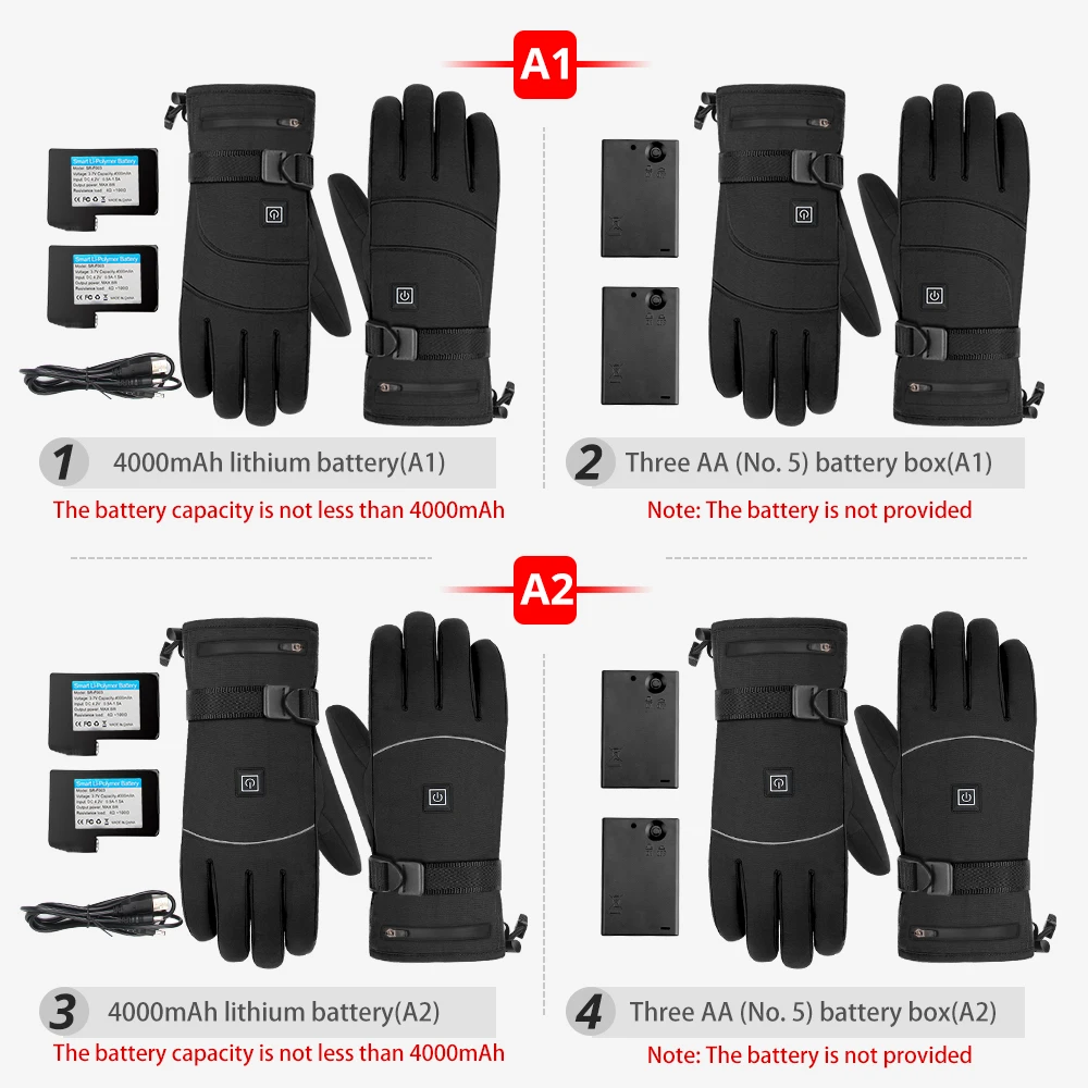 GufamilMoto-Gants de ski imperméables, chauffants, USB, main, électriques, thermiques, batterie 62