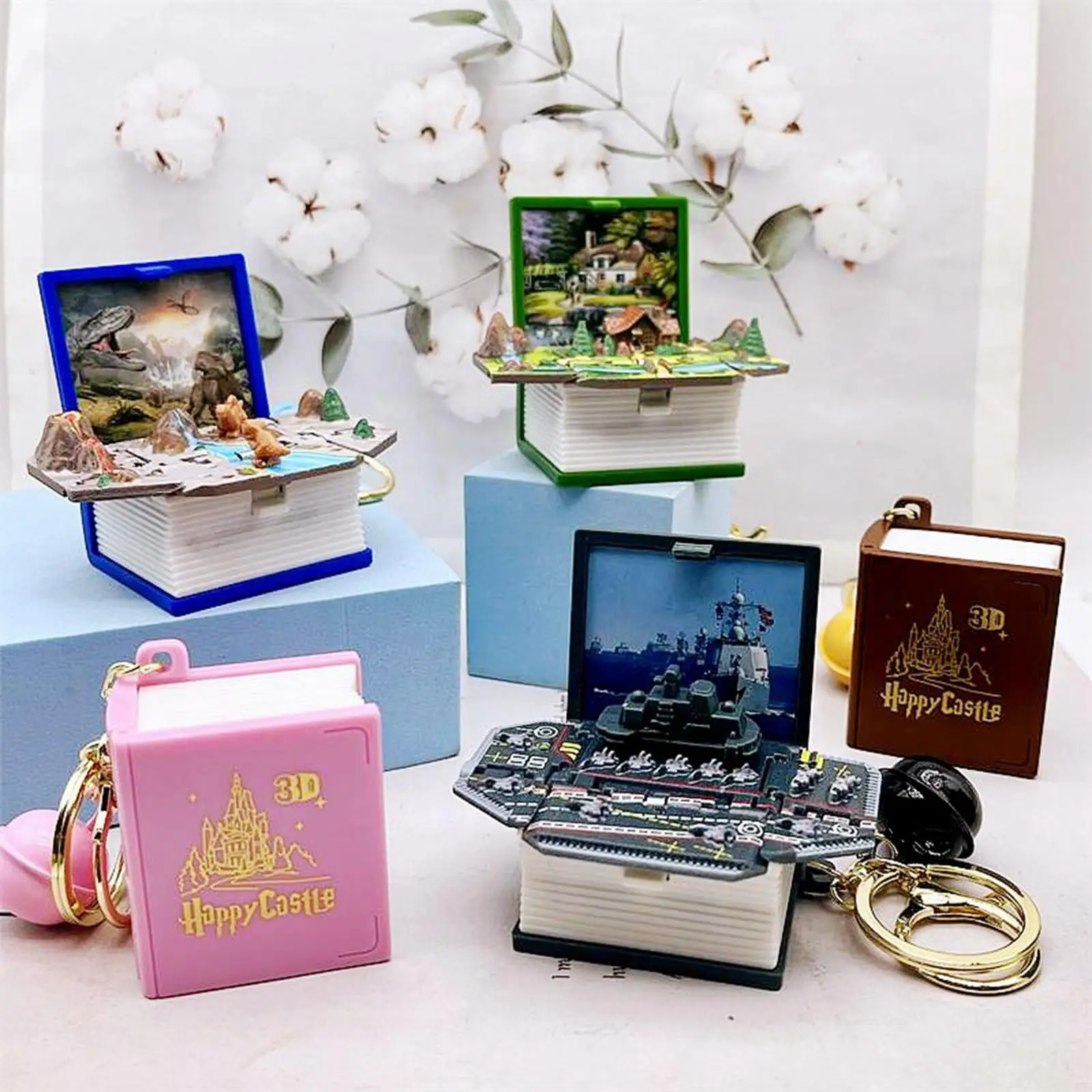 3D Castle Book Keychain Foldable Mini Toy Backpack Keyring for Children School Prize Gift Bag