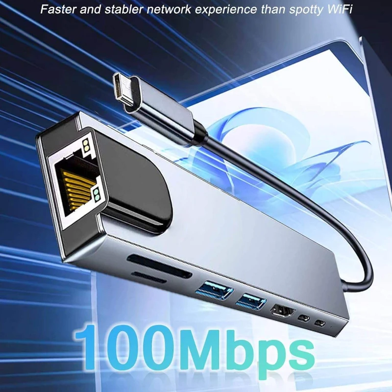 8 in1 USB C HUB 3.0 Type C Splitter 4K Docking Station Laptop Adapter PD SD TF For Macbook Air M1 iPad Pro RJ45 HDMI-Compatible