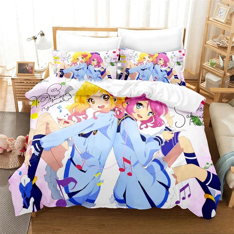 Aikatsu Idol Activity Anime Bedding Sets مجموعة مستلزمات السرير الرائعة غطاء لحاف السرير المعزي مجموعة هدية عيد ميلاد فاخرة ﻿