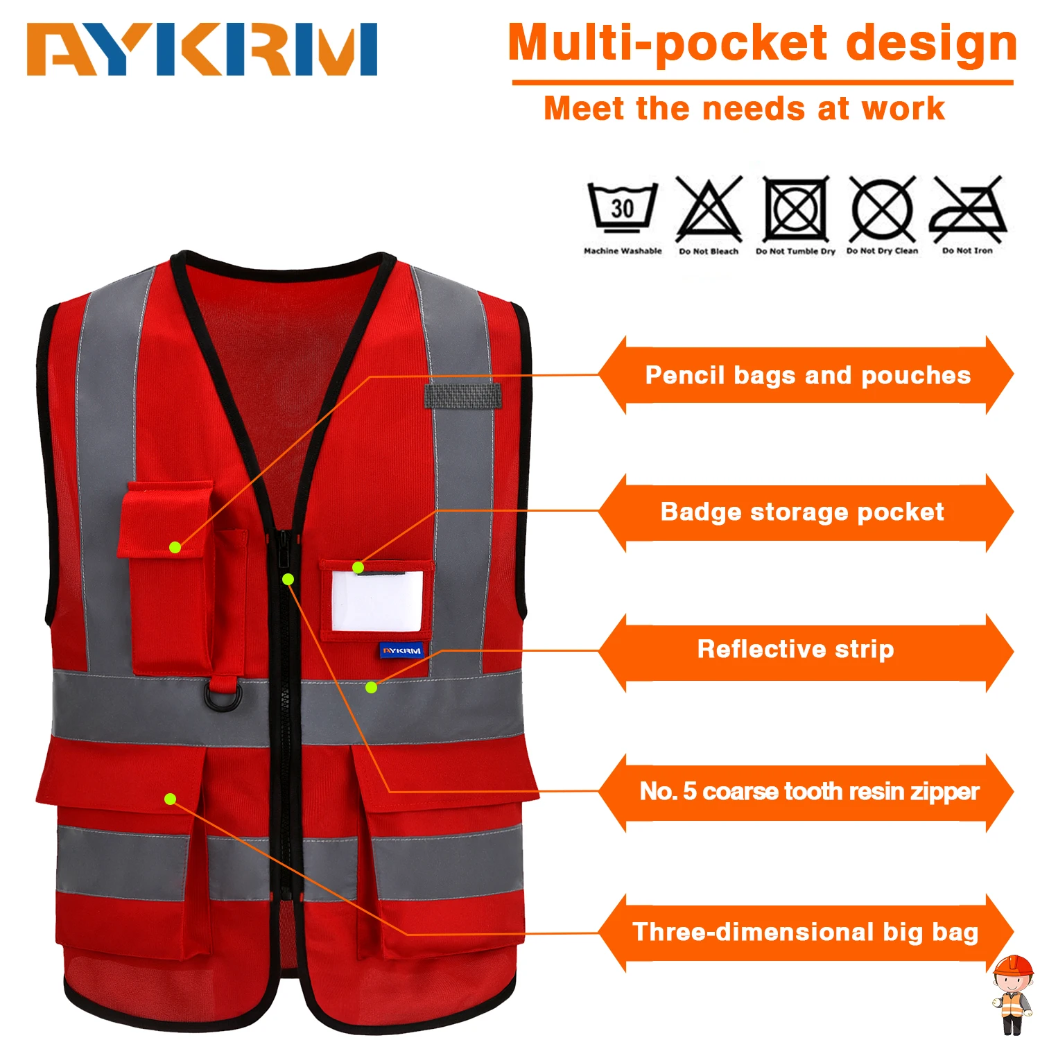 AYKRM 21 Colour （XS-8XL) Hi Vis Viz High Visibility Reflective Zip Pocket Security Waistcoats Jacket Workwear Vests