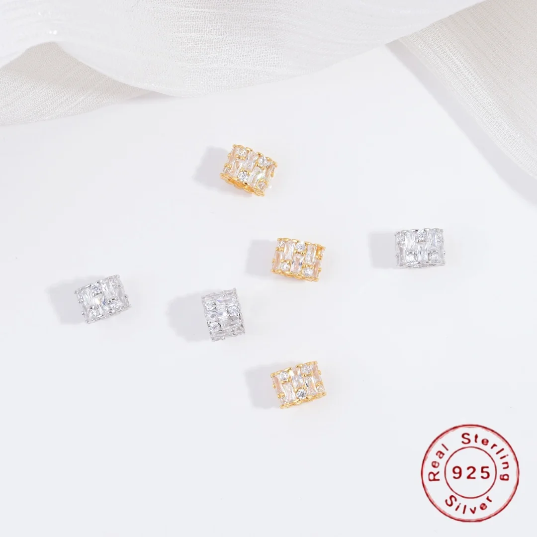 

S925 Стерлингового Серебра Двухрядный Циркон Бусины-разделители с Большими Отверстиями DIY Браслет Ручной Работы Ожерелье Бисероплетение Ювелирные Аксессуары SZ166