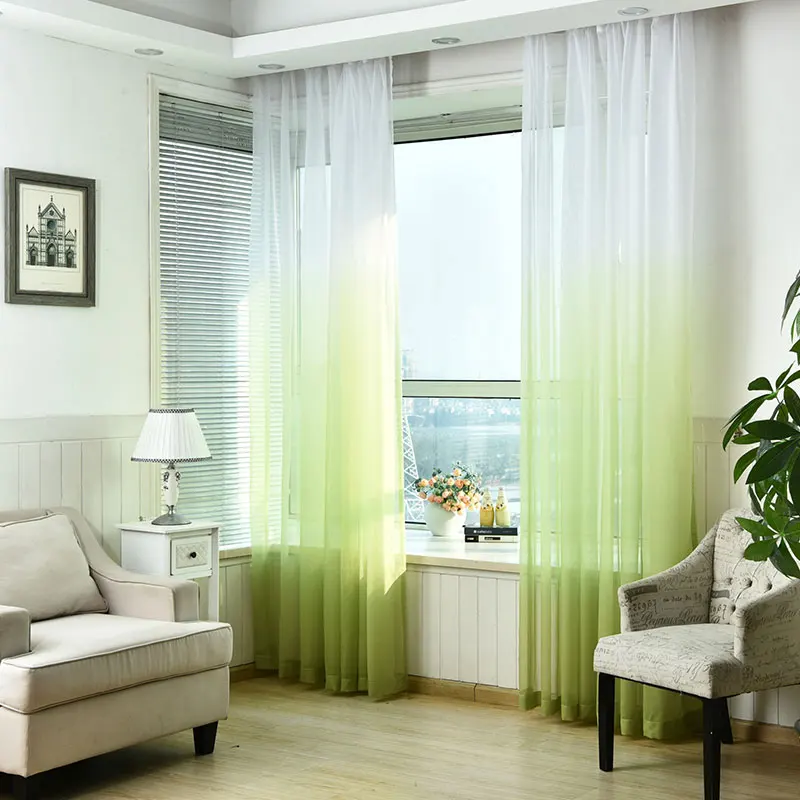 

1 Panel Modern Gradient Polyester Pole Piercing Thin Gauze Curtains For Living Room, Bedroom, Kitchen, Curtain Decoration