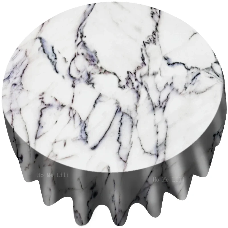 White Abstract Textured Marble With Grey And Gold Line Stain Resistant Round Tablecloth By Ho Me Lili Tabletop Decor