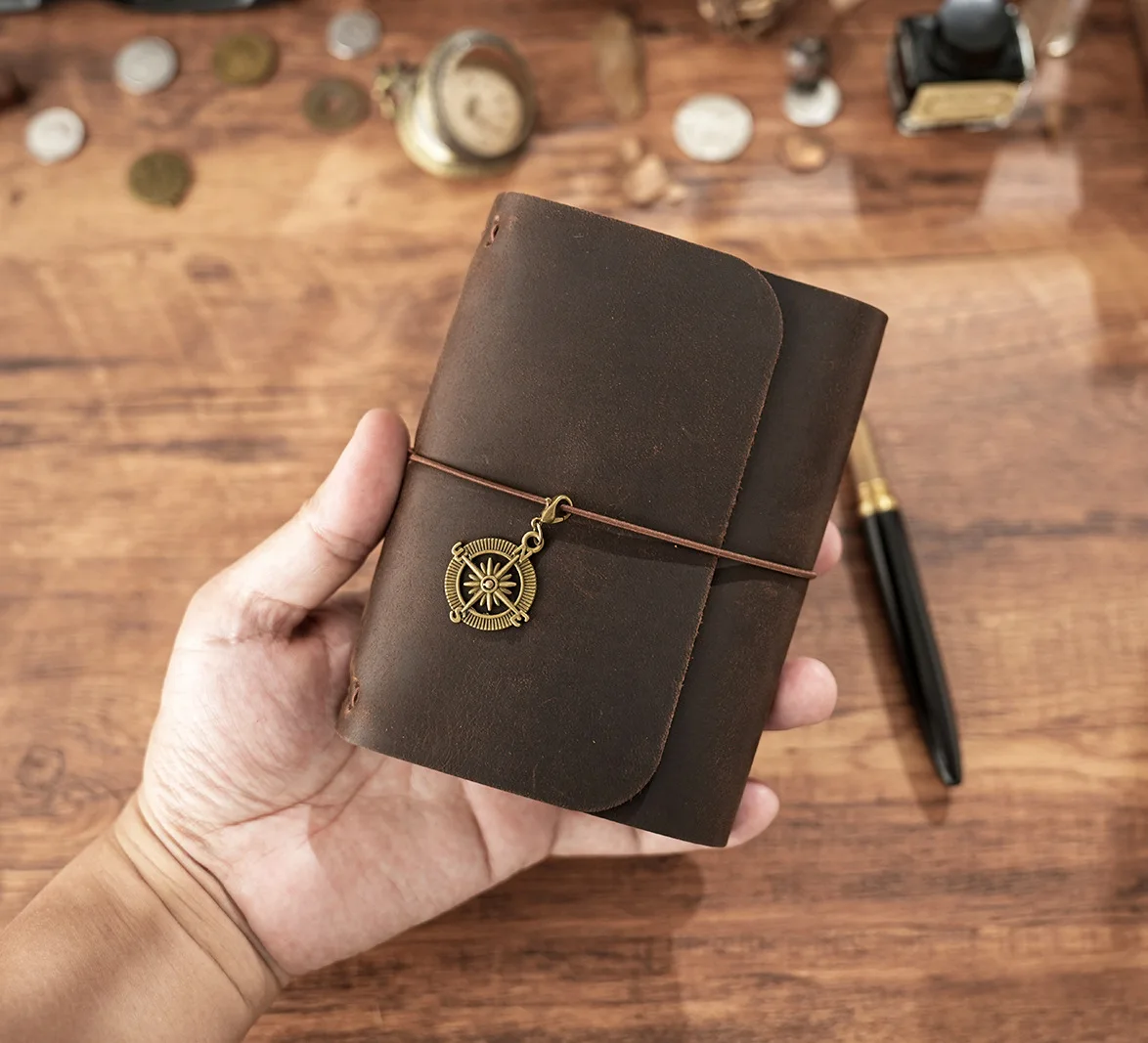 Neu eingetroffen: Triple Fold TN Traveler's Notebook, echtes Rindsleder, Vintage-Tagebuch, kreativer Notizblock, 22 x 12,5 x 3 cm – Detail 3