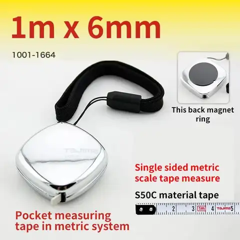 Tajima 1001-1664 1001-1665 1001-1666 1m 2m 3m Mini magnetisk bärbar stållinjal med metriskt måttband Måttband 8 best sales meter tajima - №4