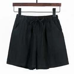Women Cotton Shorts Summer Casual Cotton High Waist Loose Shorts For Women Soft Cool Female Wide Leg Shorts