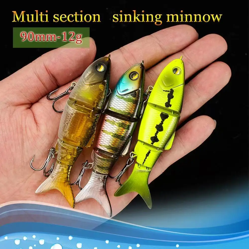 90mm 12g 4-teiliger Mehrteiliger Sinkender Minnow mit Lebensechter Schwimmaktion und Rage-Tail, Harter Angelköder mit Scharfen Dreifachhaken A – Detail 3