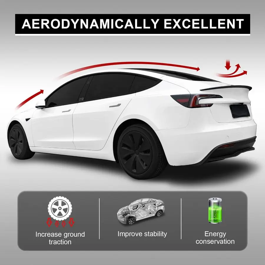 مناسب لـ Tesla Model 3 20172023، ترقية مادة ABS جناح سبويلر خلفي OEM شفة صندوق السيارة الخلفي، ملحقات موديل 3 أسود غير لامع #3