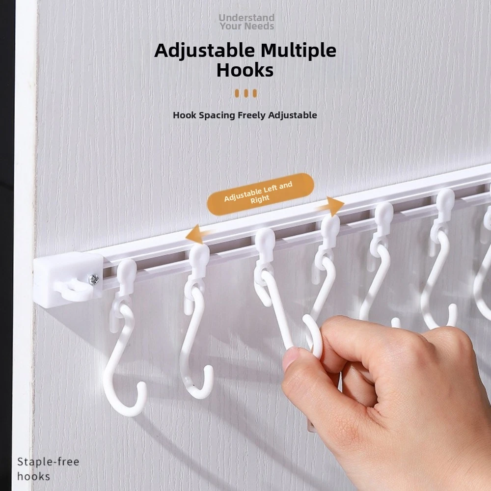 No Punching Adhesive Sliding Hook Sliding Rail Drilling-Free Storage Rack Hook Strong Adhesive Cabinet Hook Organizer