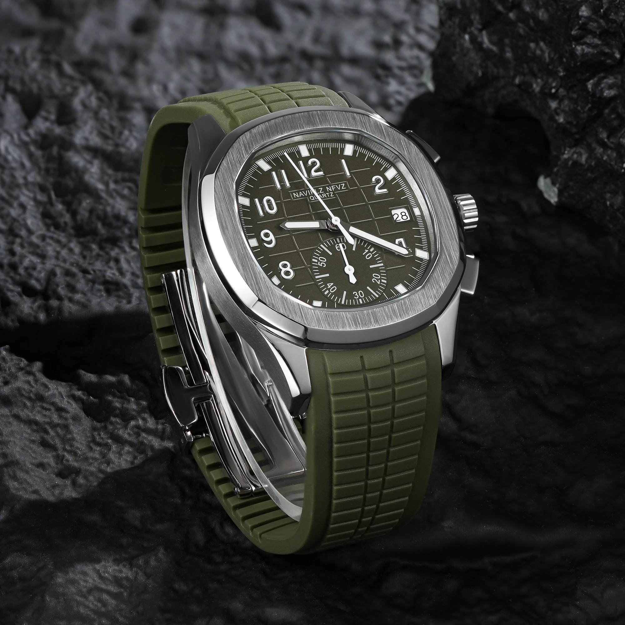 

NAVIFLZ NFVZ Automatic Men Watch Sapphire Stainless Steel Sport watch Waterproof Luminous Green rubber Man Watch