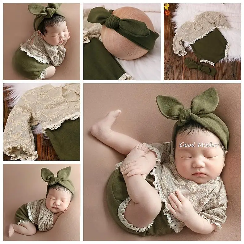 Newborn photography clothing baby photo headband jumpsuit studio props female baby full moon photo clothes