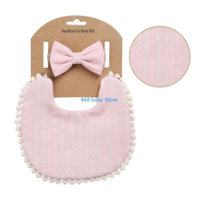 

29EE Baby Headbands+Tassel Saliva Towel Newborn Photography Props Floral Print Double Side Bibs Bandana Burp Cloths Feeding